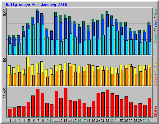 Daily usage for January 2016